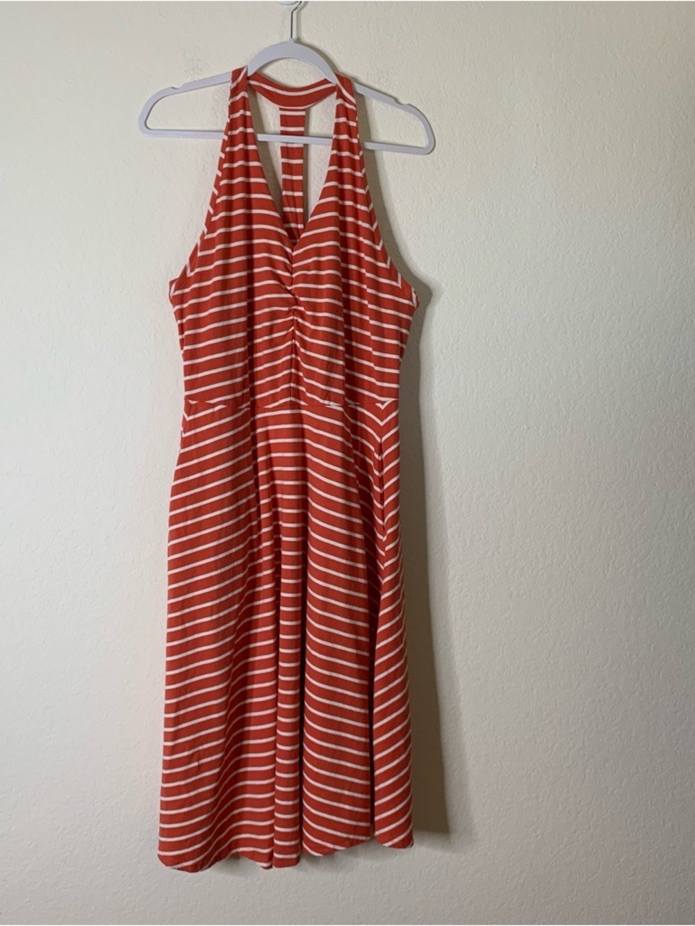 Pact Womens orange white stripe for & flare halter midi dress with pockets XL